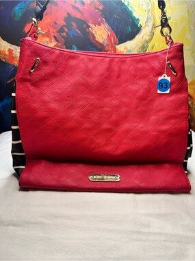 No.93 Betsey Johnson Red Quilted Shoulder Bag Black & White Sides Floral Strap